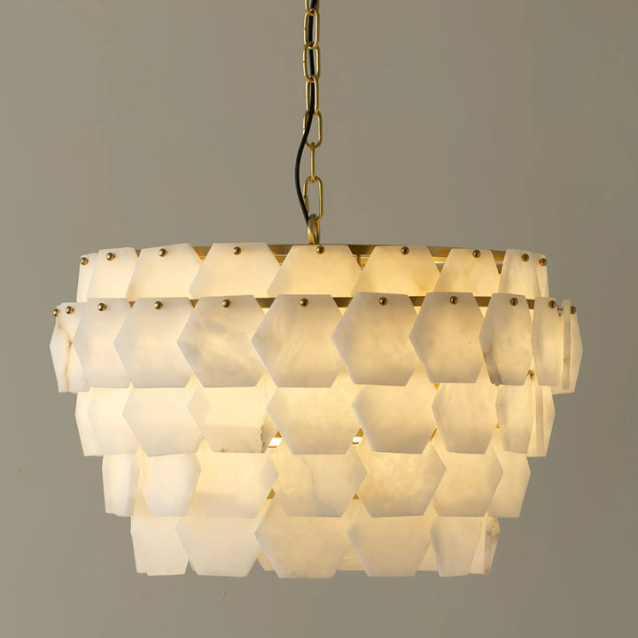 Hexa cloud pendant light on front view, modern hanging ceiling light for elegant interiors