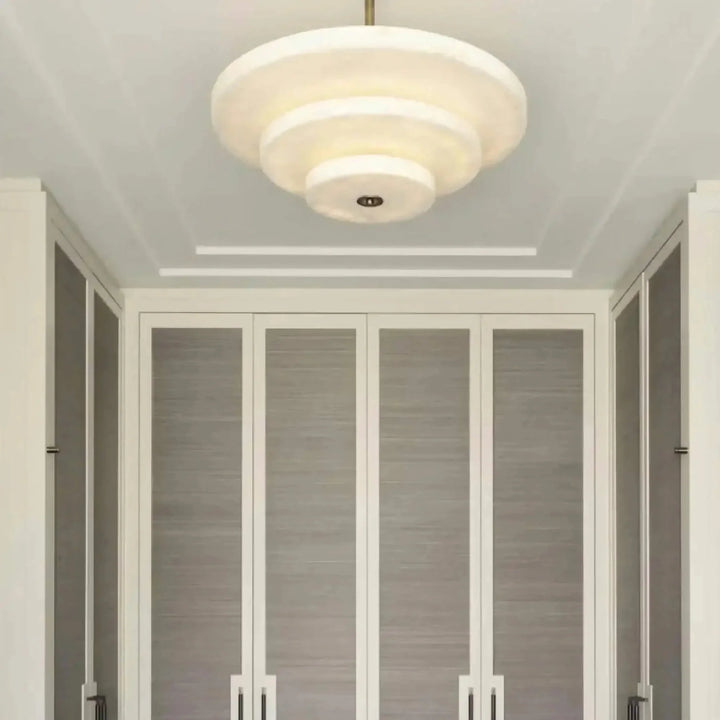 Ice Queen luxury alabaster chandelier room view showcasing elegant crystals and ambient lighting in a modern interior setting