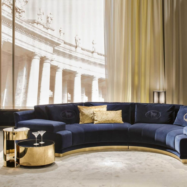 Infinity curved leather sofa in elegant living room interior, combining luxury seating with modern style