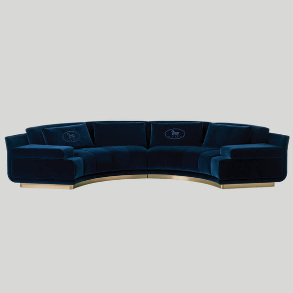 Infinity curved leather sofa in elegant interior, offering luxurious seating with modern curved design