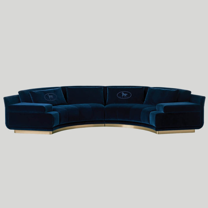 Infinity curved leather sofa in elegant interior, offering luxurious seating with modern curved design