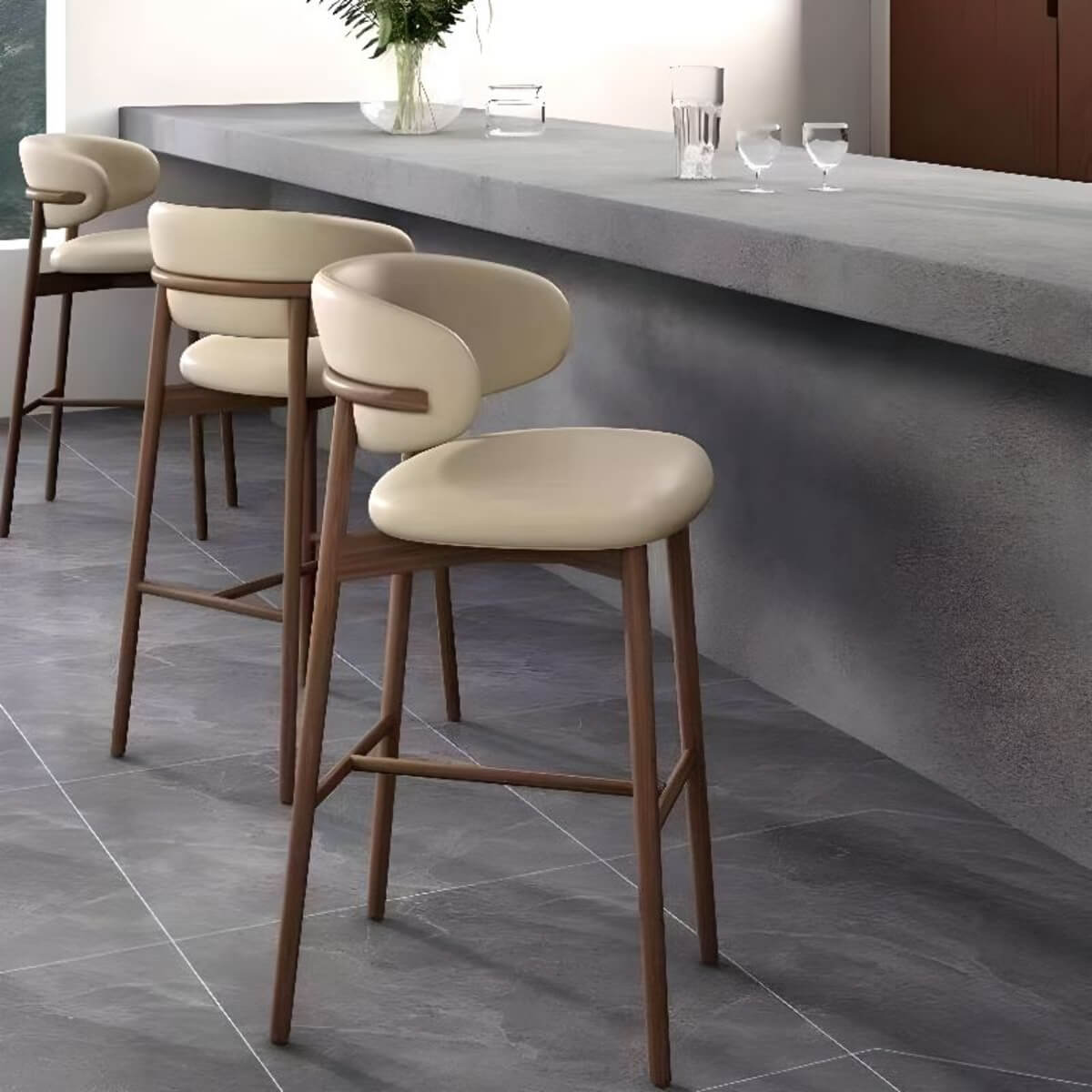 Japandi wooden bar stool - side view