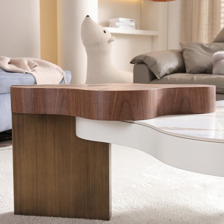 Close-up top view of Jasper designer coffee table showcasing texture and fine craftsmanship
