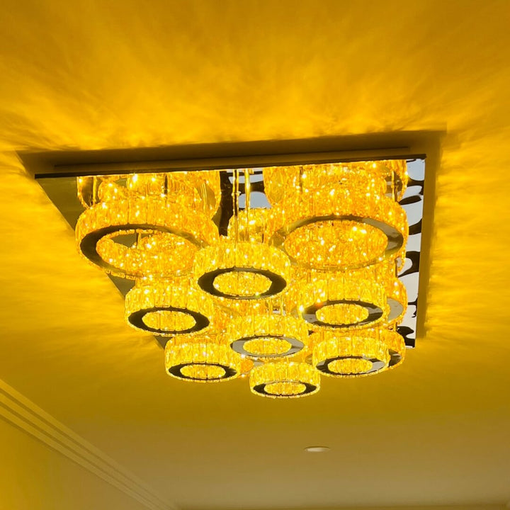 Jennifer large LED ceiling light with 3 warm light settings installed in modern living room