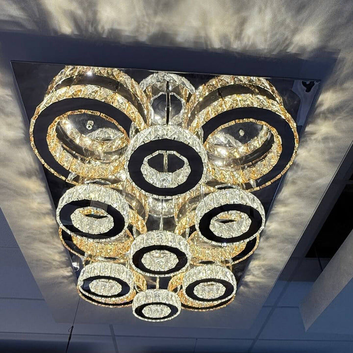 Bottom view of Jennifer large LED ceiling light installed in elegant modern living room