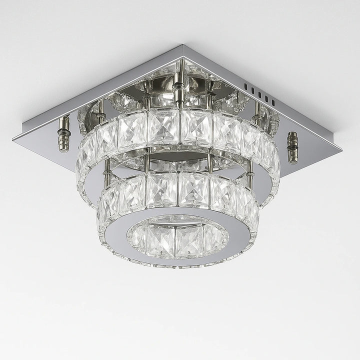 Bottom view of Jennifer’s flush mount ceiling LED light in elegant interior setting