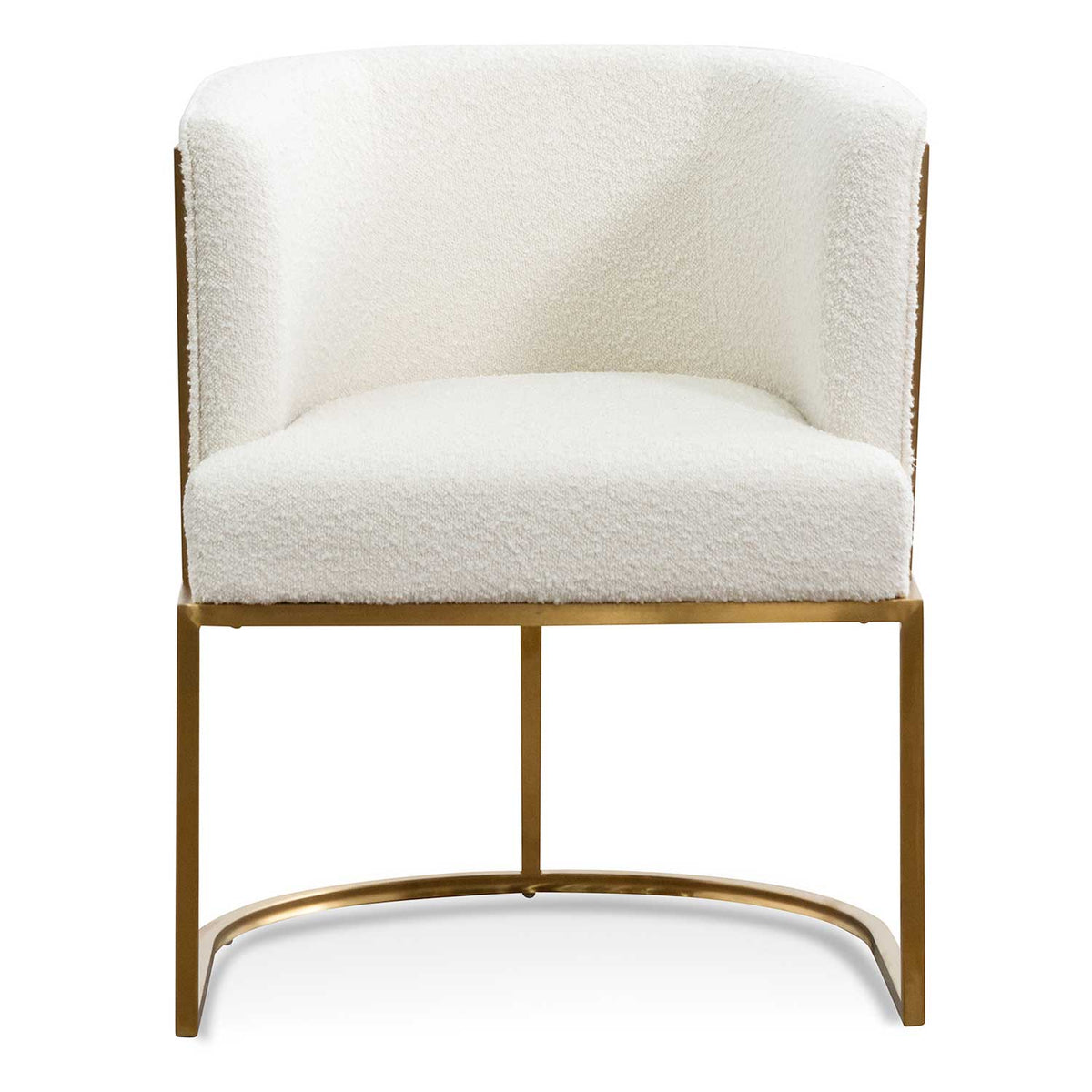 Front view of Kate white velvet lounge chair with black velvet seat, brushed gold armrests, and blue steel sofa core – luxurious design for elegant interiors