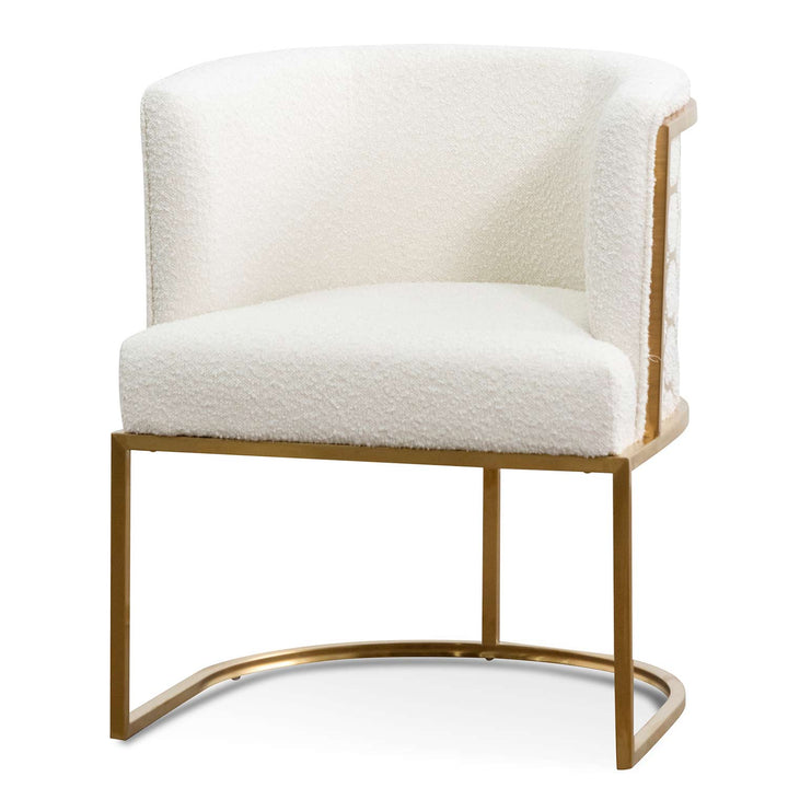 Side view of Kate white velvet lounge chair with black velvet seat, brushed gold armrests, and blue steel sofa core – modern luxury design for elegant interiors