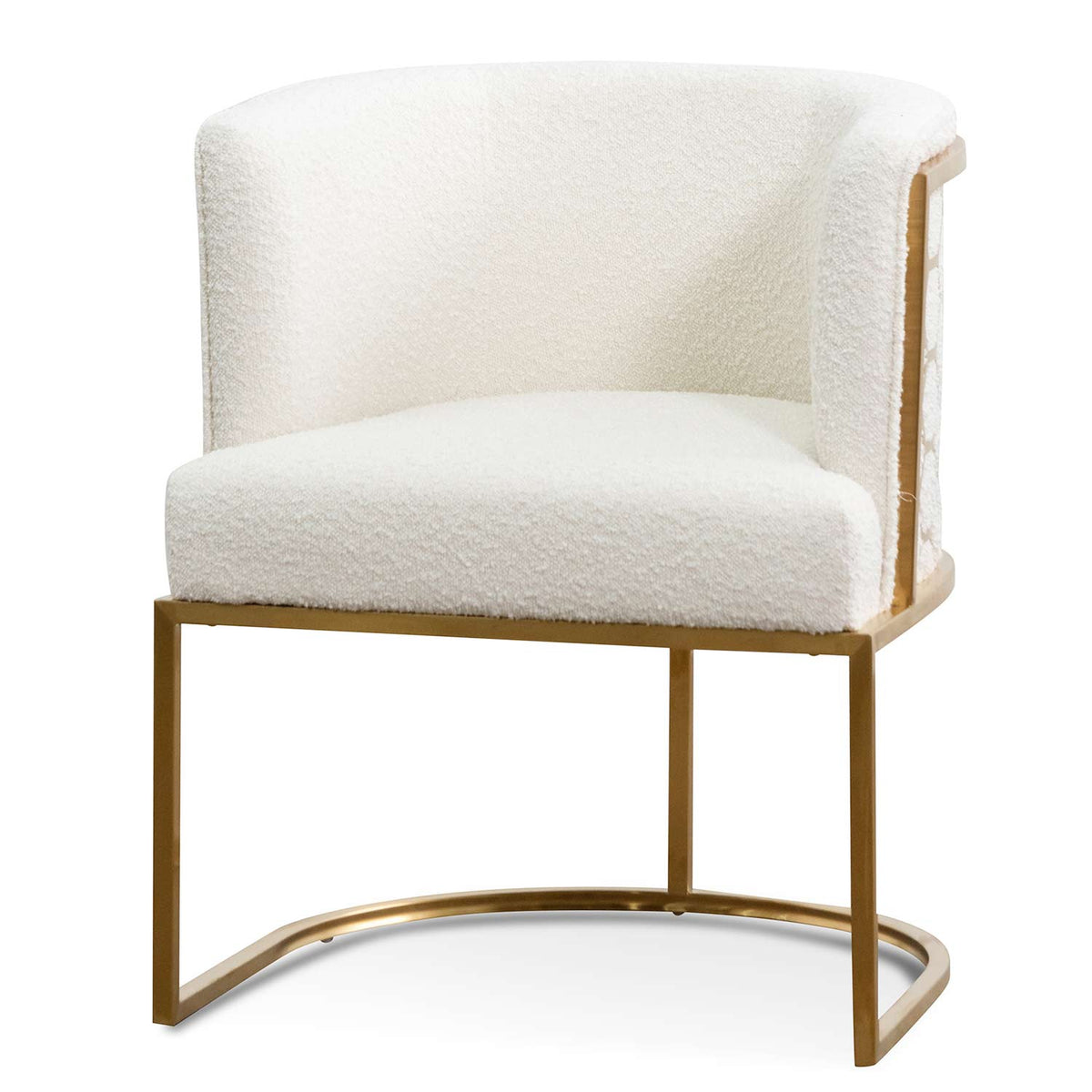 Side view of Kate white velvet lounge chair with black velvet seat, brushed gold armrests, and blue steel sofa core – modern luxury design for elegant interiors