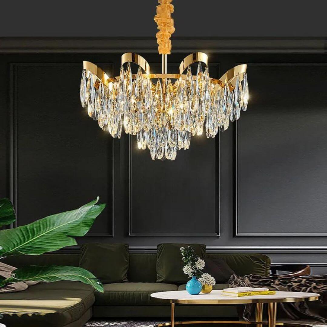 Lantern Crystal Chandelier Light in Living Space – Stylish Modern Ceiling Lighting Fixture