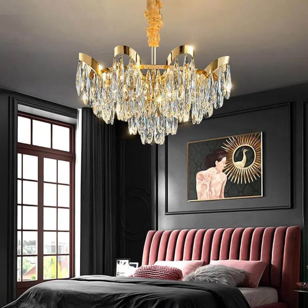 Lantern Crystal Chandelier Light Hanging in Bedroom – Elegant Modern Lighting Fixture