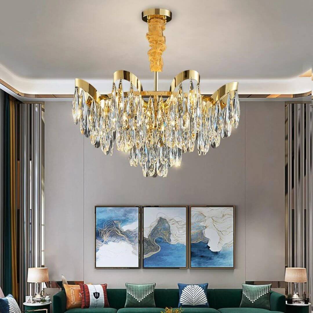 Lantern Crystal Chandelier Light Hanging in Living Room – Stylish Modern Ceiling Lighting Fixture