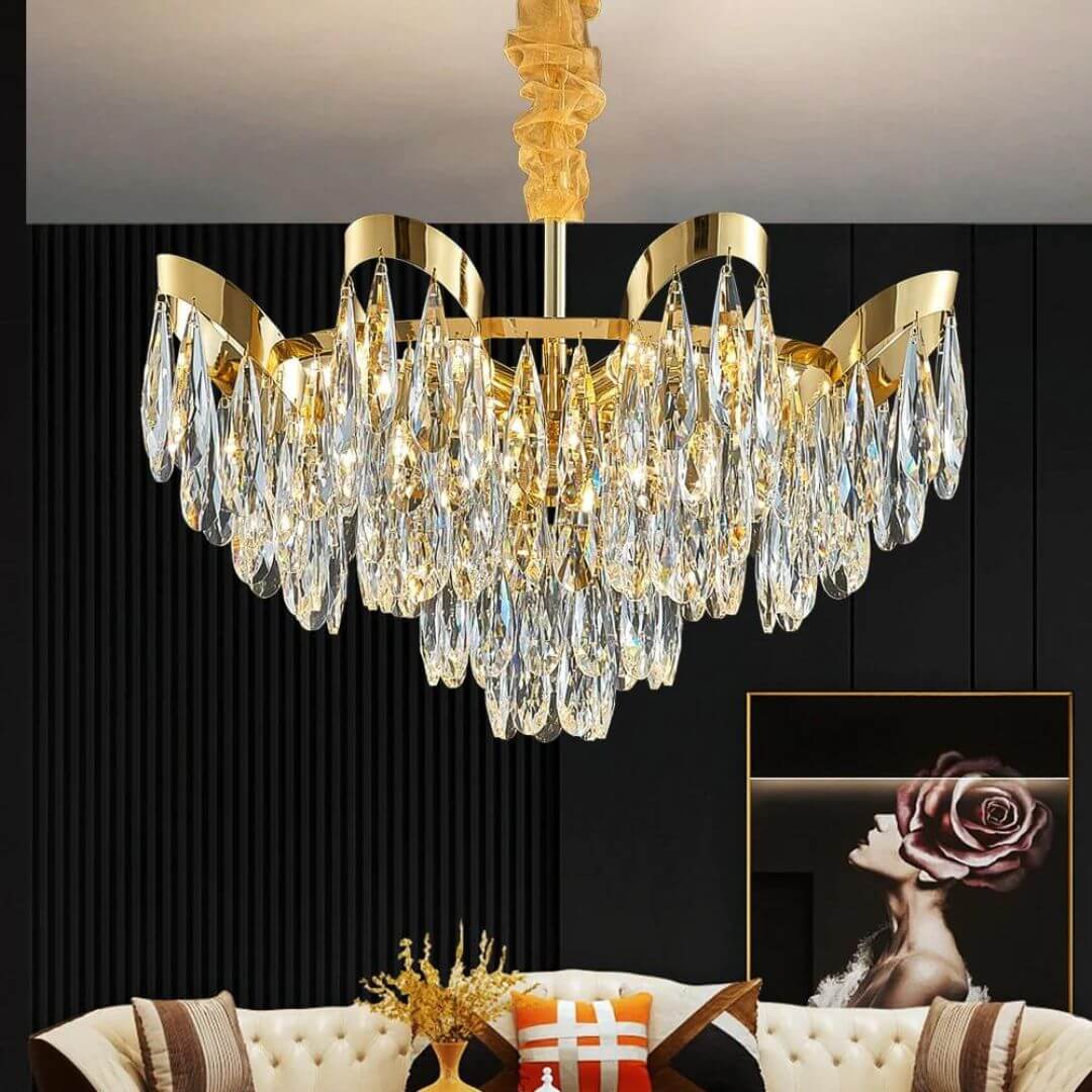 Lantern Crystal Chandelier Light Hanging in Living Room – Elegant Modern Interior Lighting