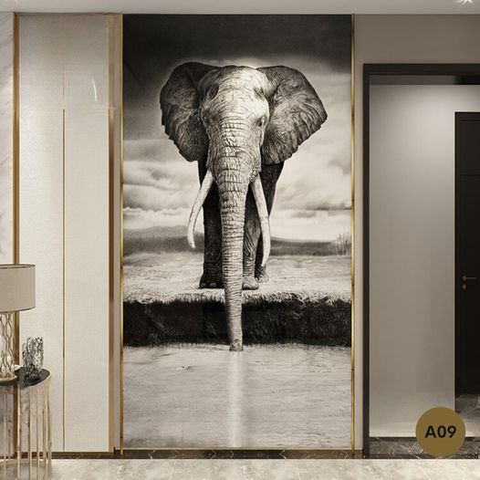 Sleek large elephant wall sculpture made of stainless steel for statement decor