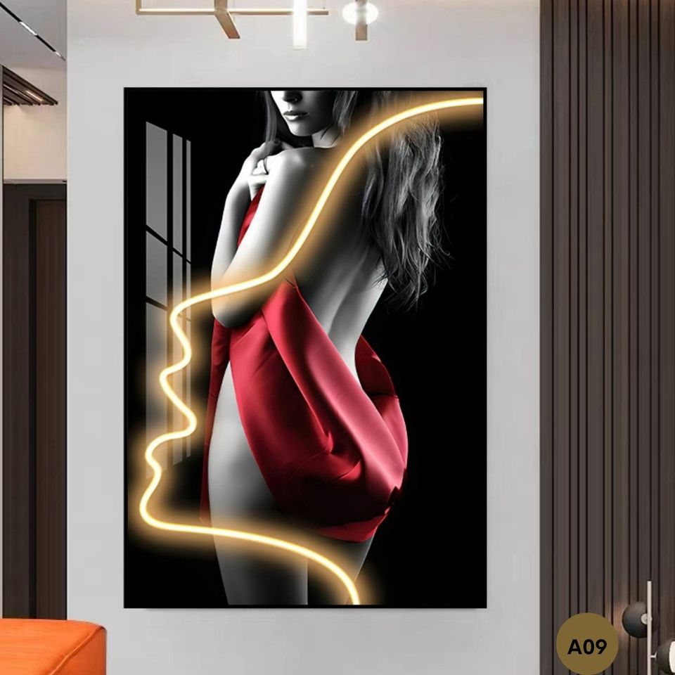 Statement wall art featuring a lady in red gown for modern home styling