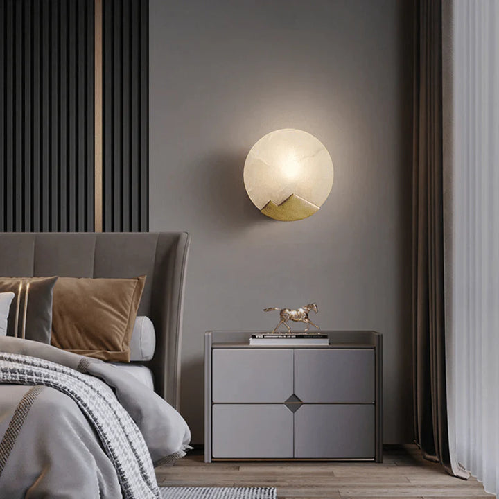 Lasterba alabaster wall lamp modern lighting, bedside view showcasing elegant design and cozy ambiance