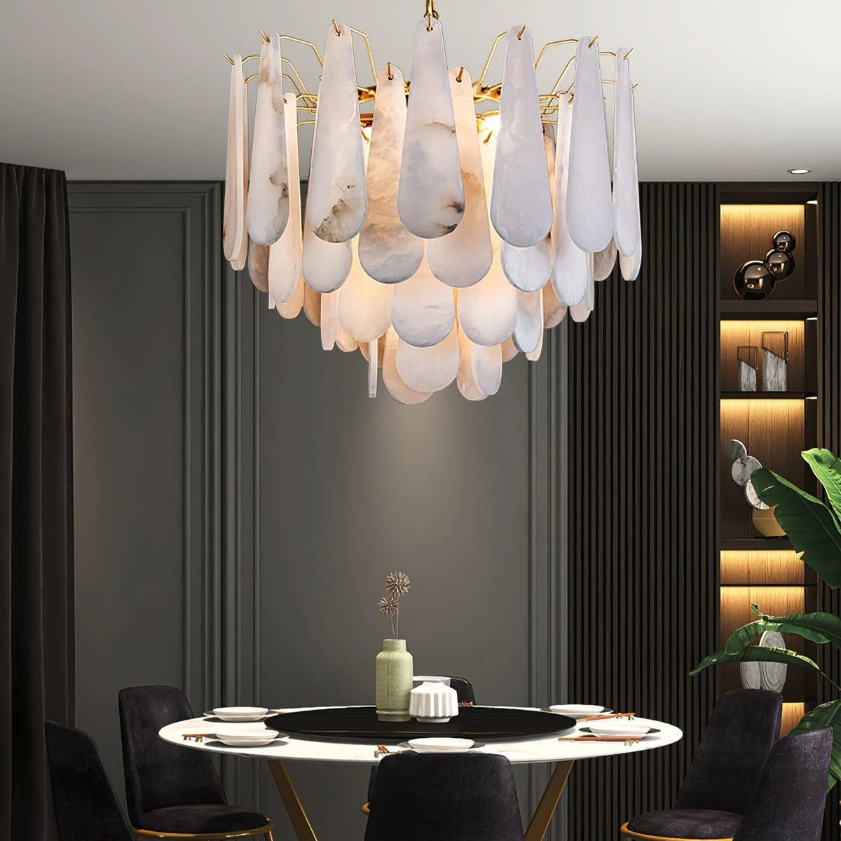 Leon chandelier luxury lighting dining room view elegant modern home decor