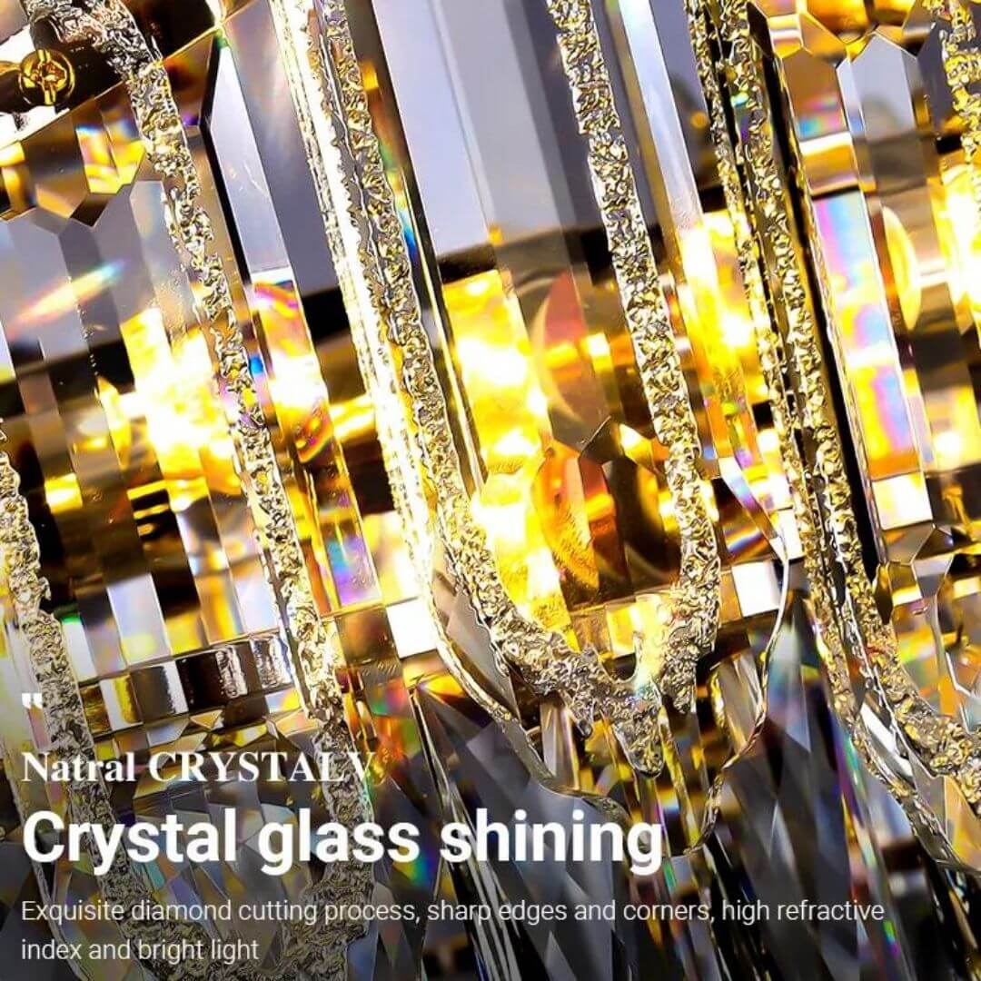 Lighthouse Gold Chandelier Light with Natural Crystal Glass – Diamond Cut, High Refractive Shine