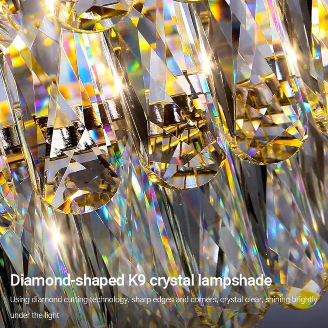 Lighthouse Gold Chandelier Light with Diamond-Shaped K9 Crystal Lampshade – Brilliant Shine