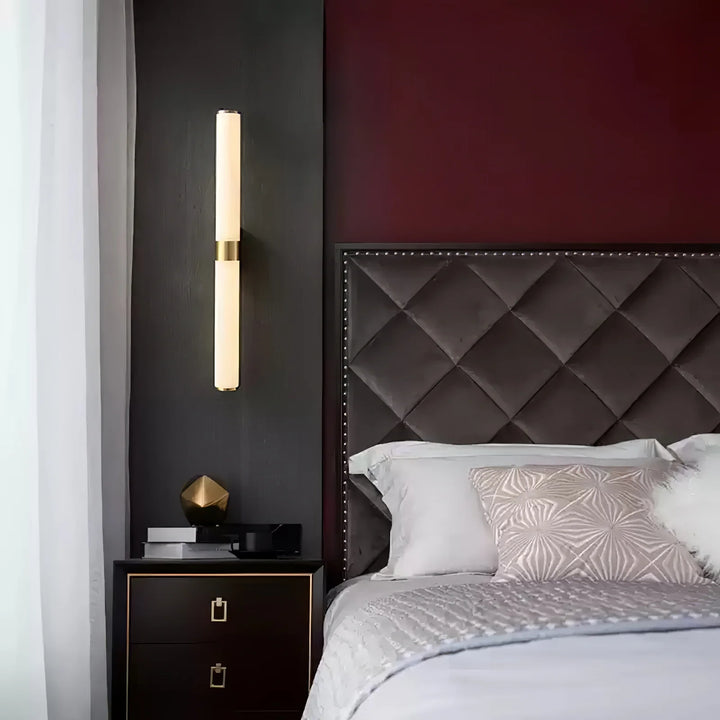Bedside view of Line Alabaster Wall Light, modern lighting, elegant home interior décor