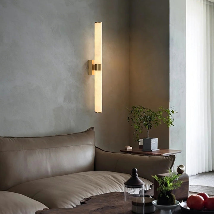 Line Alabaster Wall Light on living room wall, modern lighting, elegant home interior décor