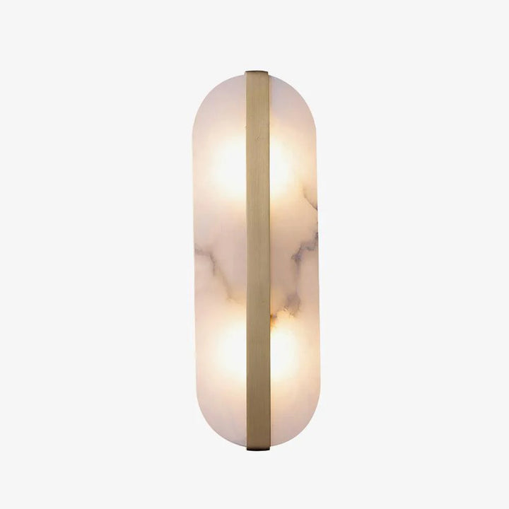Elegant living room wall view with long ellipse alabaster wall sconce lighting