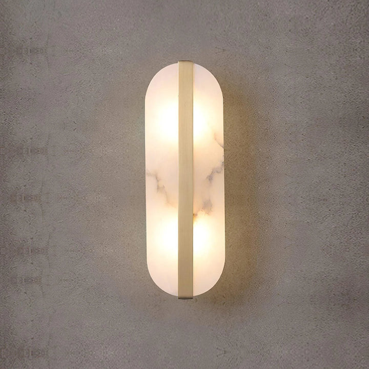 Front view of long ellipse alabaster wall sconce lighting for modern interiors