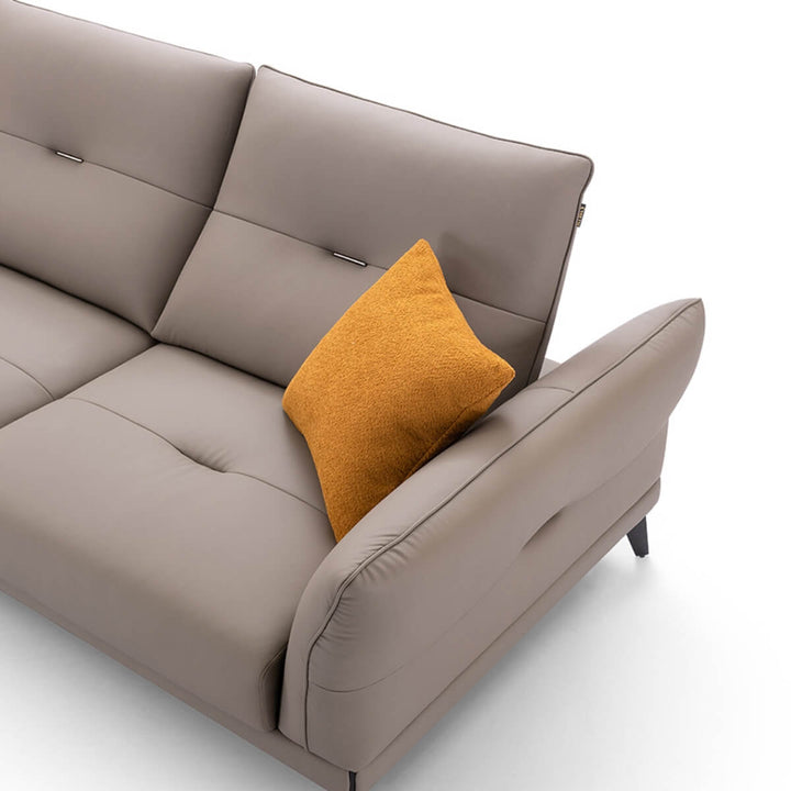 Top right side view of Lounge Luxury KS27 sofa with cotton-linen upholstery – modern design highlighting plush cushions and sleek contours