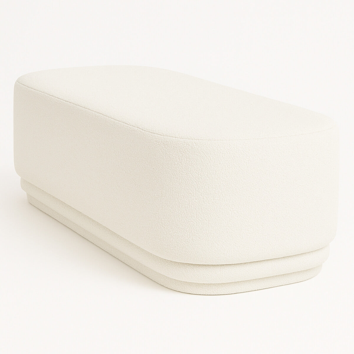 Luma Cloud bench with white boucle fabric – front view of modern, minimalist upholstered seating.