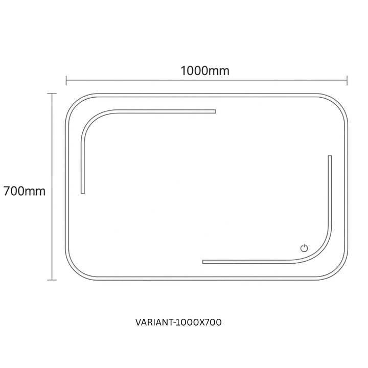 LumeGlow L1013 LED mirror dimension view, showcasing size and sleek design for modern bathrooms.