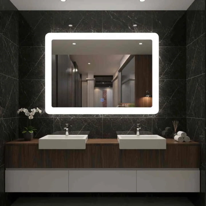 Lumi L-1010 LED bathroom mirror front view with 3-color adjustable light for modern style