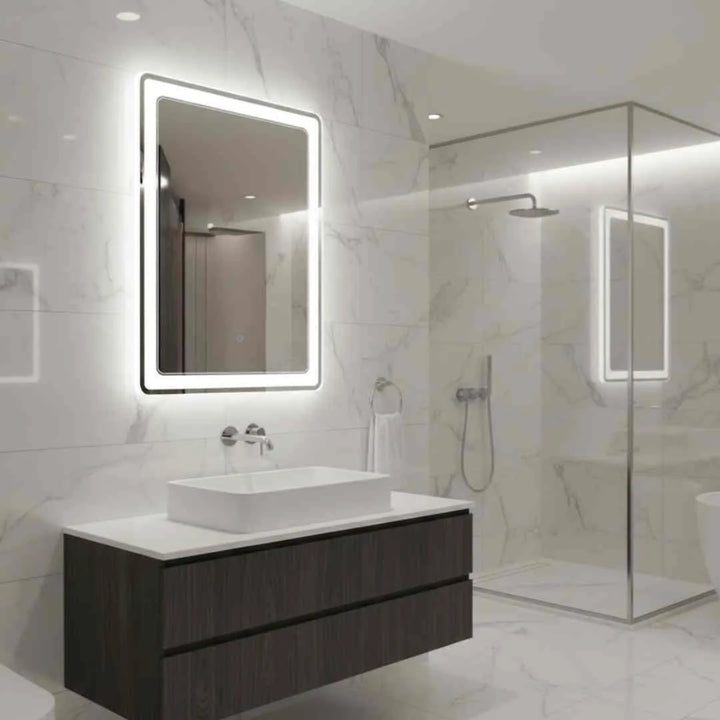 Lumi 1051 LED bathroom mirror with 3-color light mounted on luxury wall for modern decor