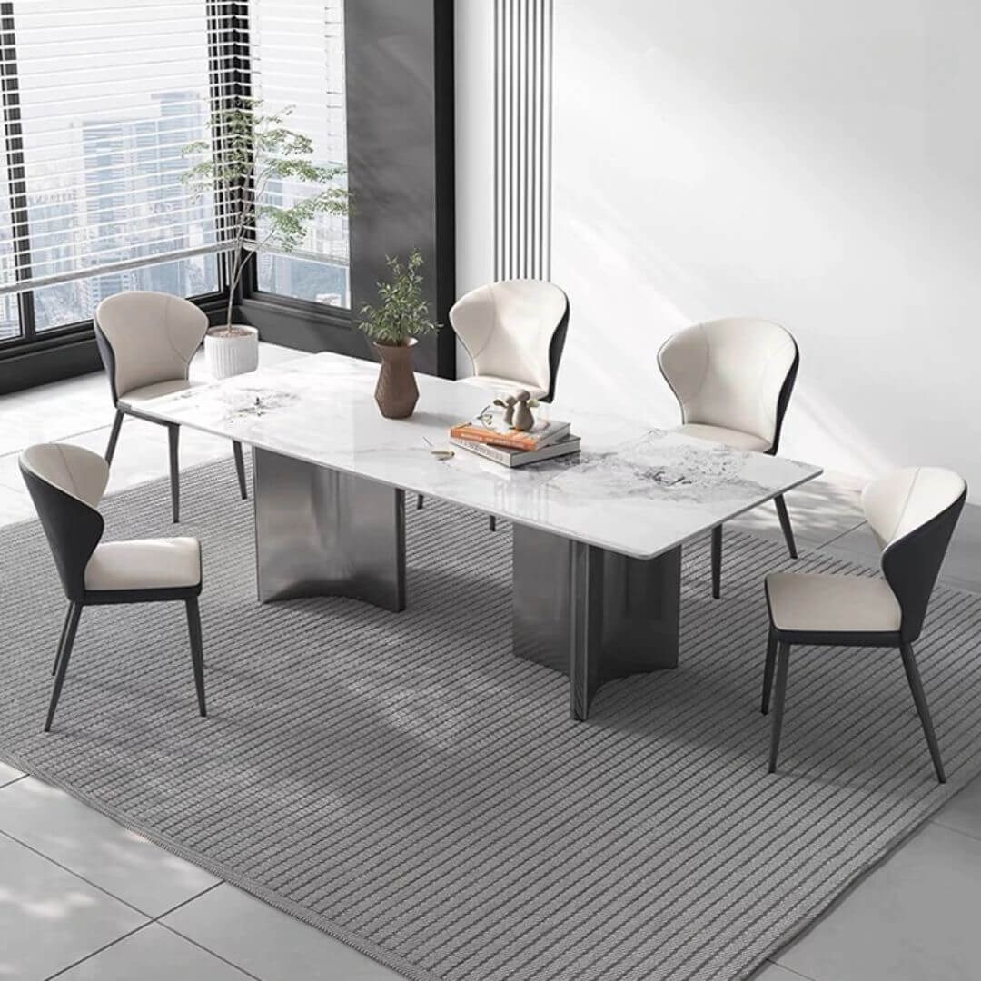 Lumina dining table 180cm with elegant marble top and sturdy stainless steel base, perfect for modern dining rooms