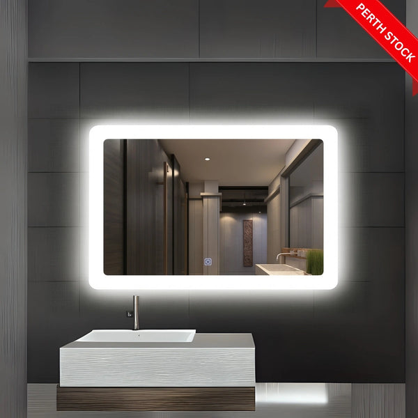 Front view of Lumina L1010 LED mirror featuring sleek frame, built-in lighting, and modern design