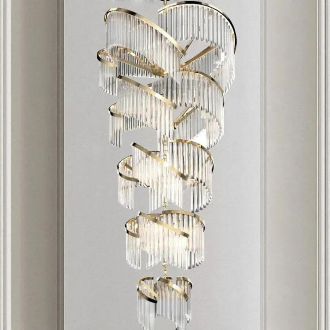 Luminary Glass Chandelier Light turned on, emitting warm, ambient illumination through elegant glass shades for a cozy and modern atmosphere.