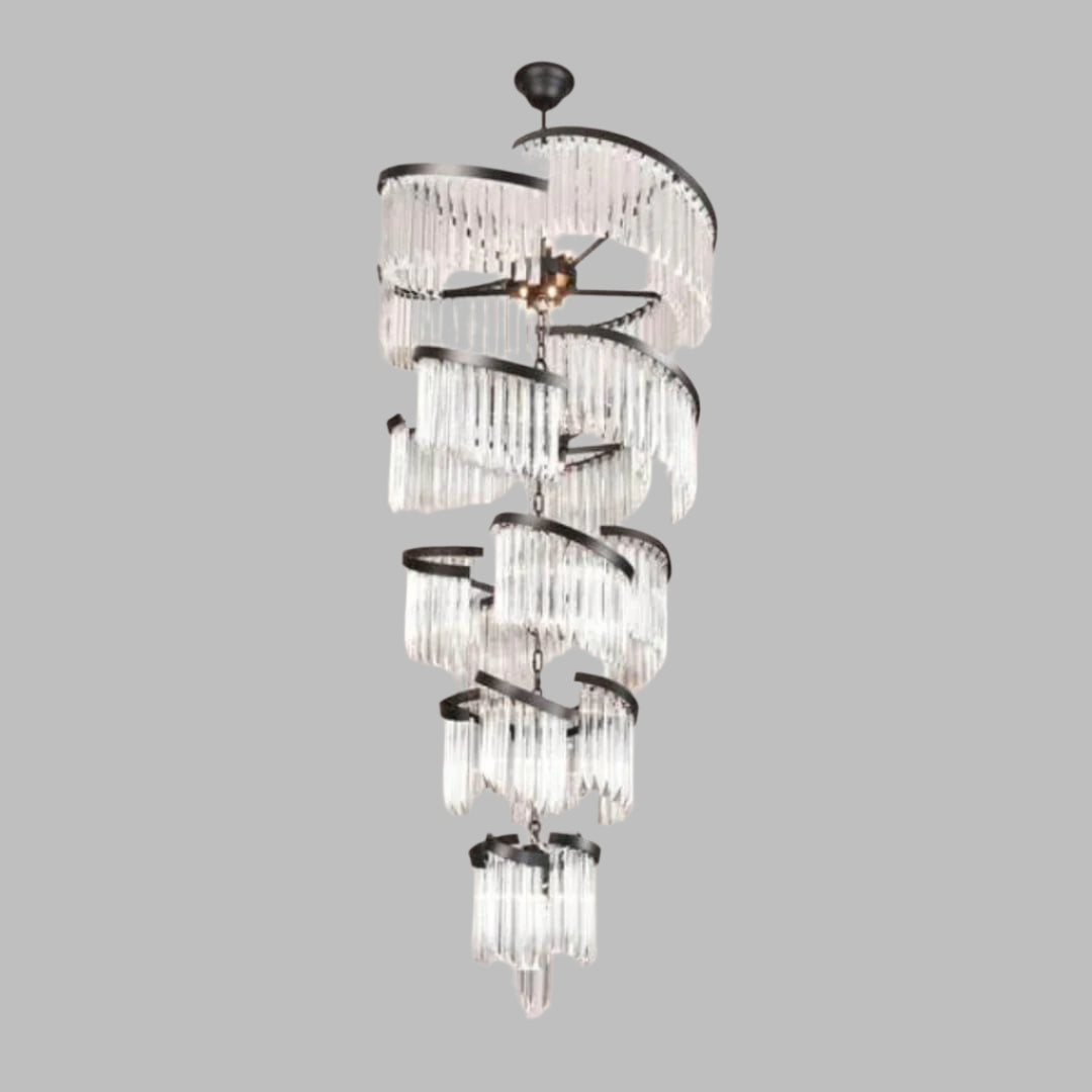 Luminary Glass Chandelier Light turned on, emitting warm, ambient illumination through elegant glass shades for a cozy and modern atmosphere.
