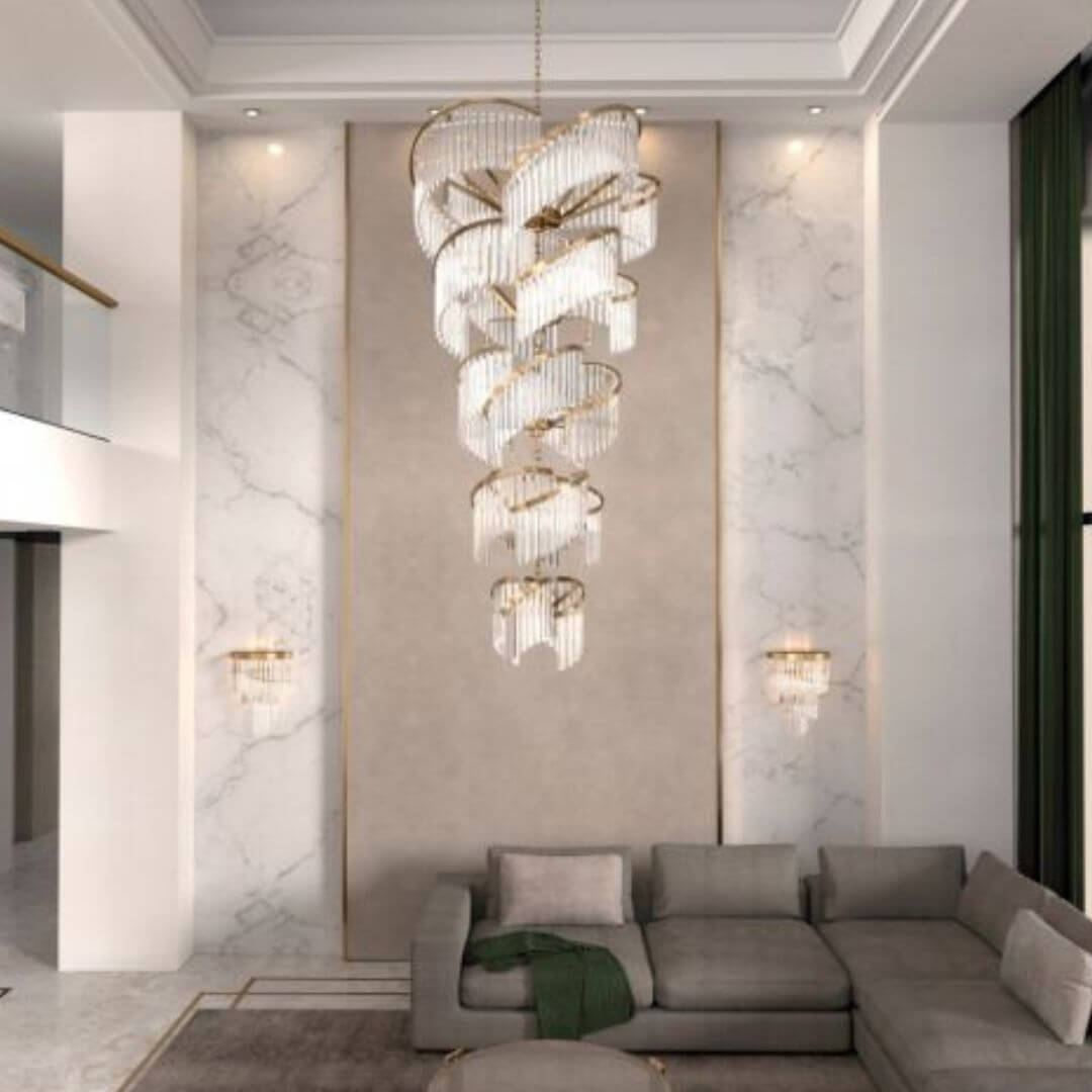 Luminary Glass Chandelier Light in the living room, offering a refined white-painted finish and soft ambient glow for a clean, modern aesthetic.
