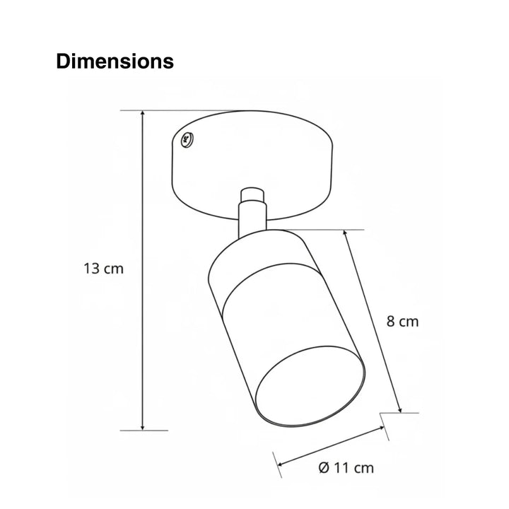 Luminea Spotlight GU10 wall and ceiling light chrome product dimensions view