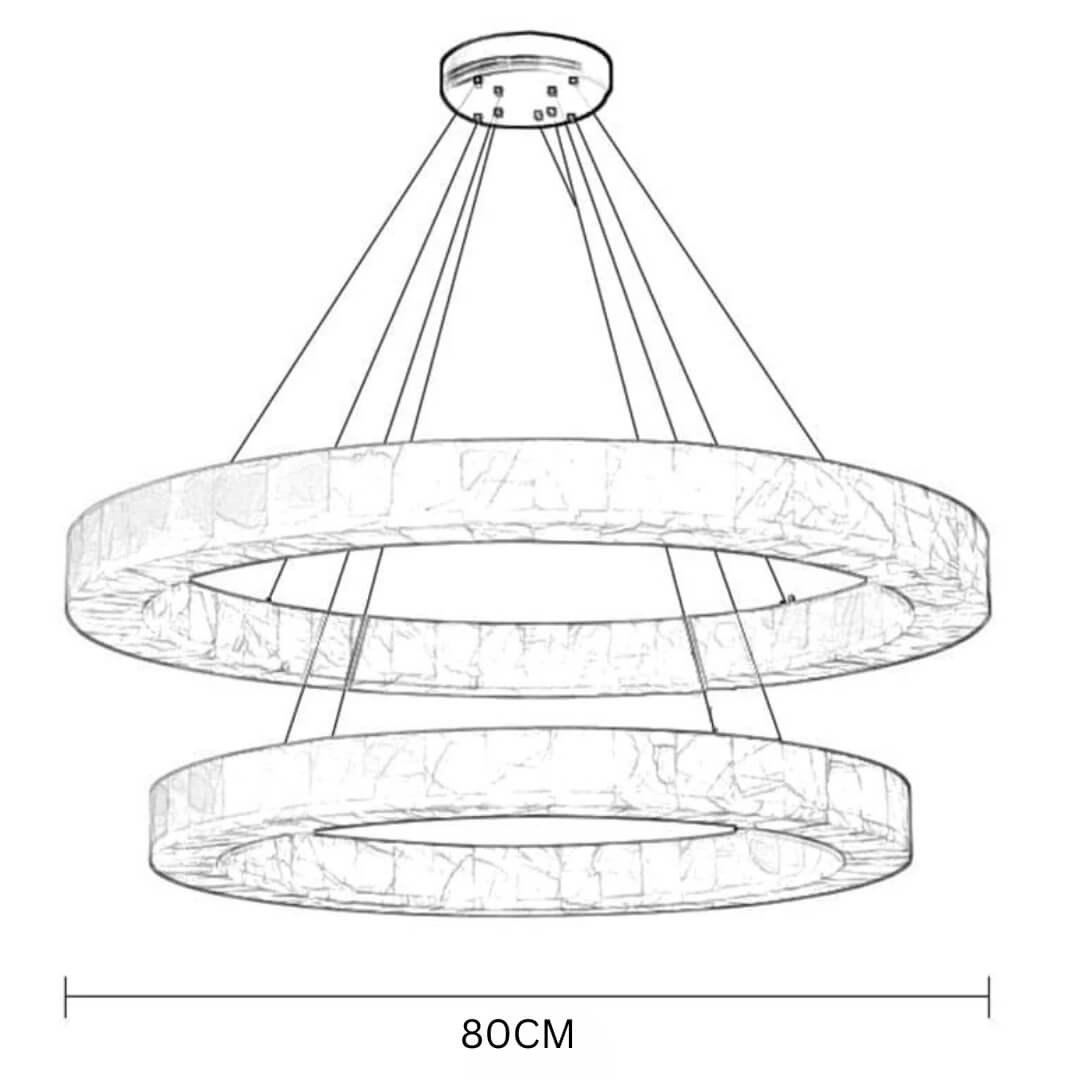 Full view of Luna Circulo alabaster chandelier featuring circular alabaster shades and elegant modern design.