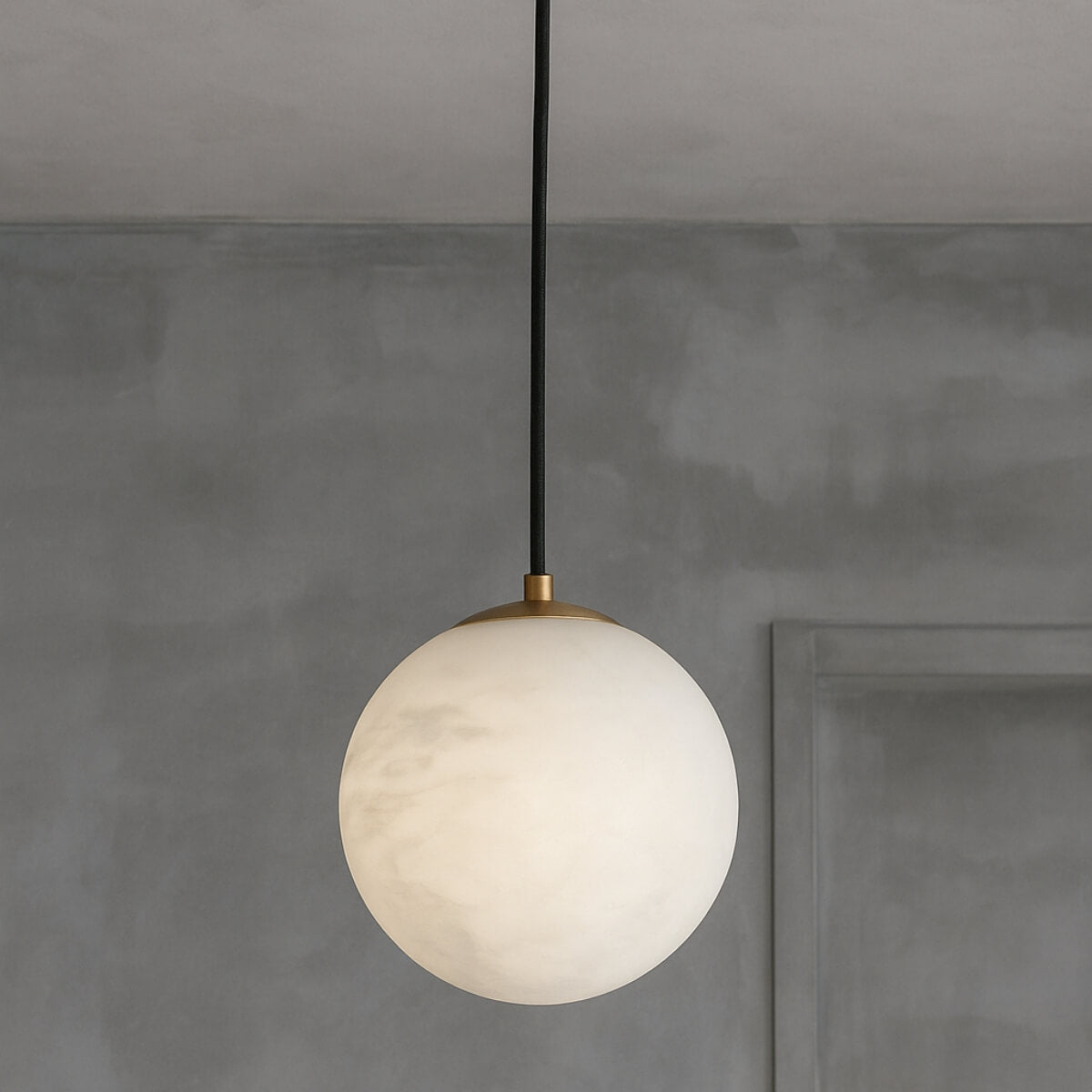 Luna Clara alabaster ball pendant light, close-up front view