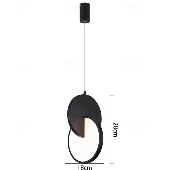Technical drawing of Luna Disc pendant light in black – detailed design and dimensions for installation.