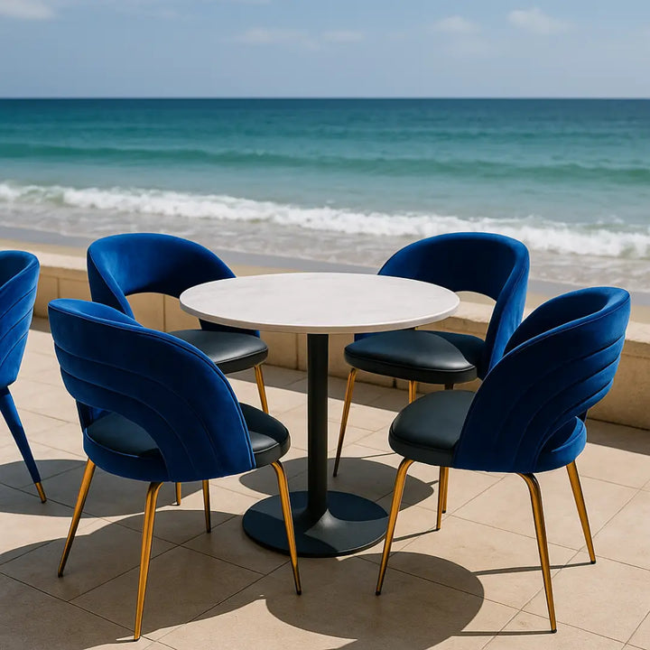 Luna Velvet Dining Chair Navy & Gold – Elegant Seating for Restaurant Outdoor Dining