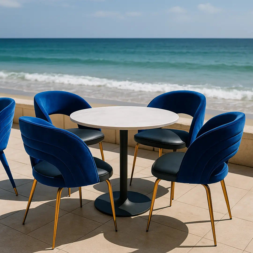 Luna Velvet Dining Chair Navy &amp; Gold – Elegant Seating for Restaurant Outdoor Dining