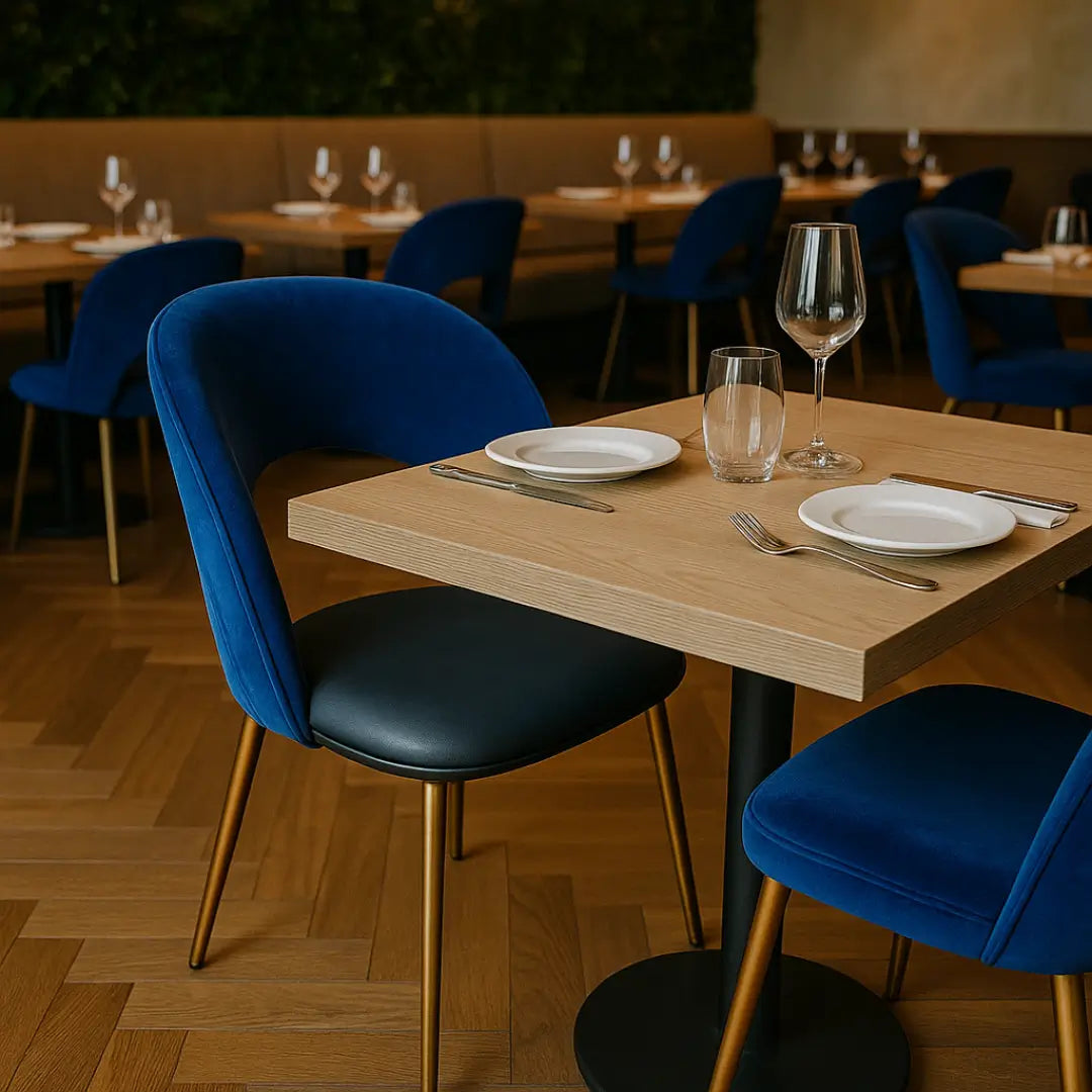 Luna Velvet Dining Chair Navy &amp; Gold – Elegant Seating in Modern Dining Space