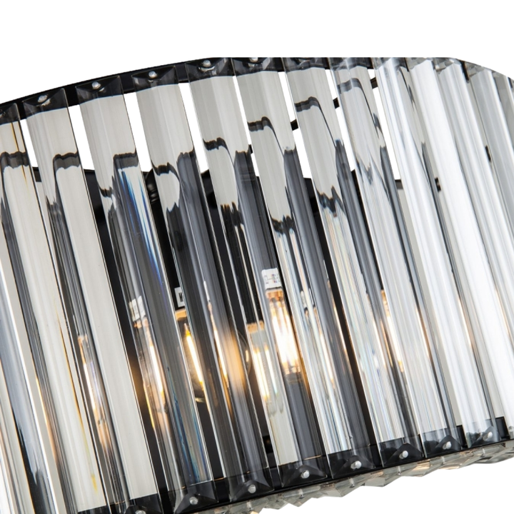 Detail view of Lunara Elegant Black Metal K9 Crystal Wall Light highlighting sparkling glass and craftsmanship