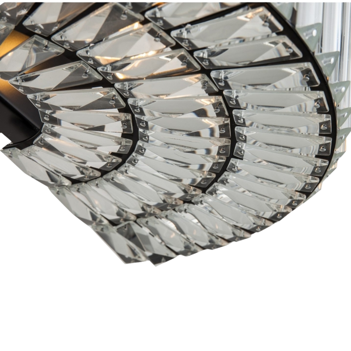 Below view of Lunara Elegant Black Metal K9 Crystal Wall Light showcasing sleek design and crystal details