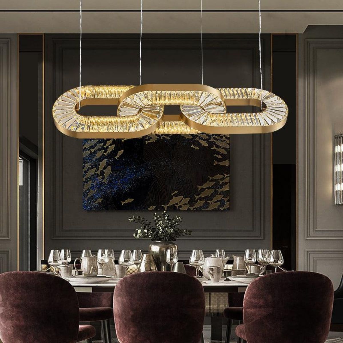 Lustre Chandelier Light in Australia Above Dining Table – Stylish Modern Interior Lighting Fixture