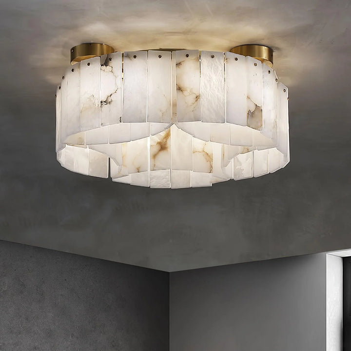 Luxe Alabaster Brass ceiling lamp – ceiling view of modern elegant hanging light fixture
