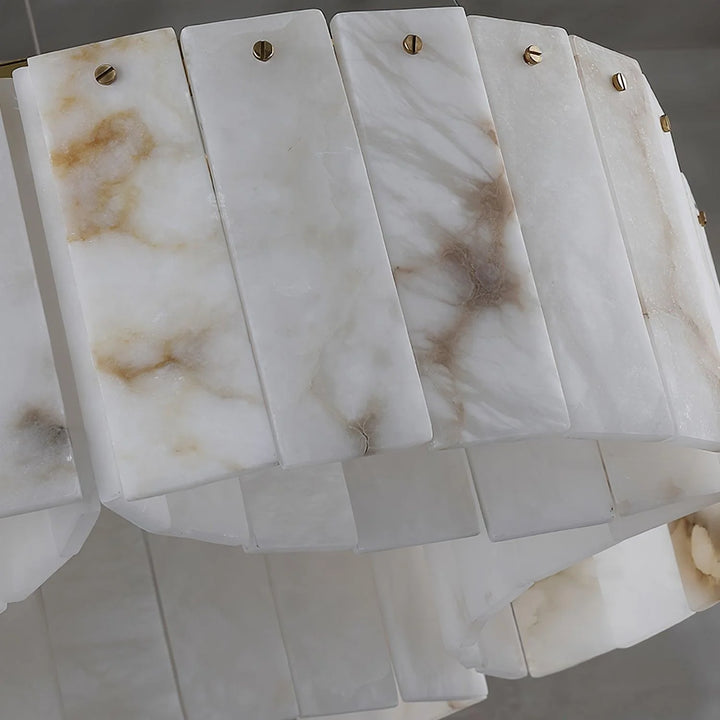 Luxe Alabaster Brass ceiling lamp – detailed view of marble in modern elegant hanging light