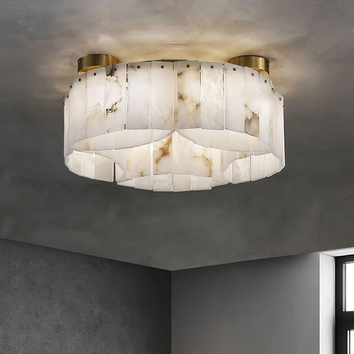 Luxe Alabaster Brass ceiling lamp – ceiling view of modern elegant hanging light fixture
